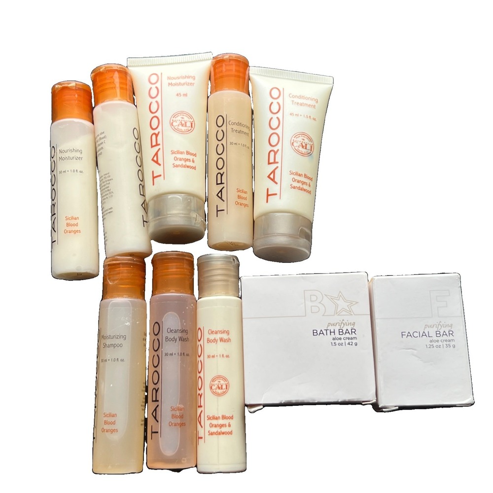 Cali Tarocco Blood Orange Travel Set Shampoo Conditioner Body Wash Lotion + Bars
